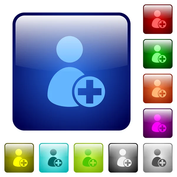 Färg Lägg till nya användare fyrkantiga knappar — Stock vektor