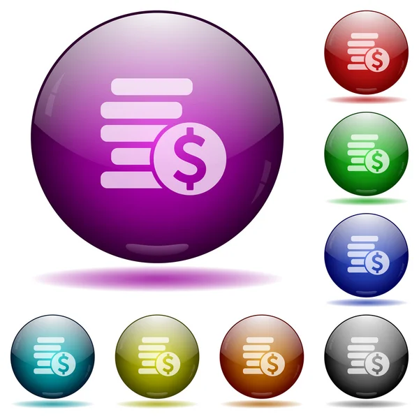 Dollar pièces en verre sphère boutons — Image vectorielle