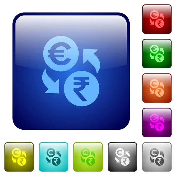 Color Euro Rupee exchange square buttons — Stock Vector