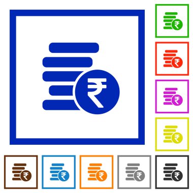 Hindistan Rupisi çerçeveli düz simgeler paralar