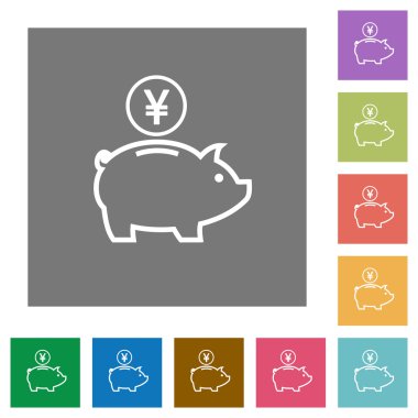 Yen kumbara kare düz simgeler