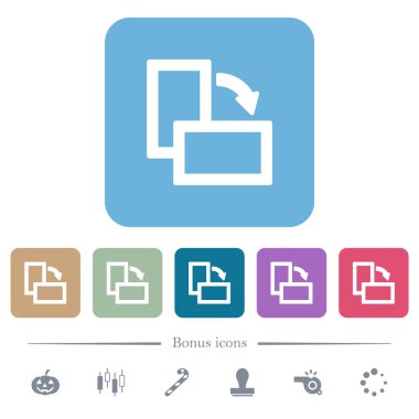 Renkli yuvarlak kare arkaplan üzerinde beyaz düz simgeleri döndürün. 6 bonus simgesi dahil