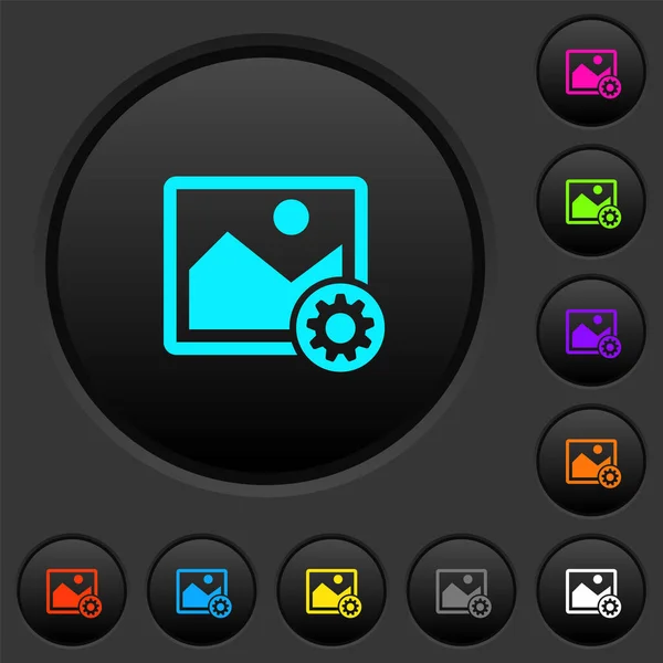 Image Settings Dark Push Buttons Vivid Color Icons Dark Grey — Stock Vector