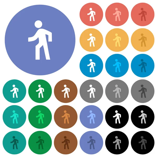 Hombre Caminando Izquierda Iconos Planos Multicolores Sobre Fondos Redondos Incluye — Vector de stock