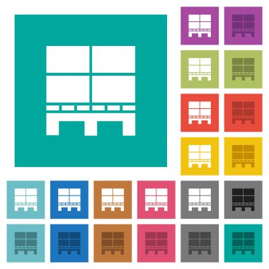 Sade arkaplanda çok renkli düz simgelerle kutuları olan palet. Uçan veya etkin efektler için beyaz ve koyu simge varyasyonları.