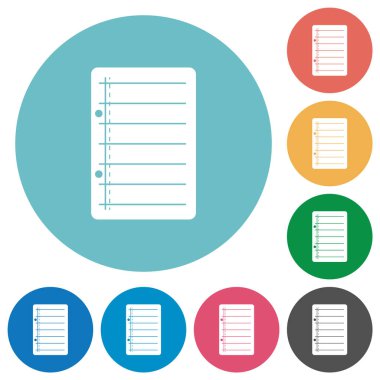 Yuvarlak renk arkaplanındaki düz beyaz simgeleri çiz