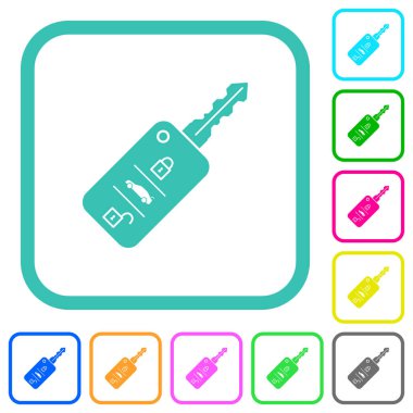 Uzaktan kumandalı anahtar beyaz arkaplan üzerinde eğimli sınırlarda canlı renkli düz simgeler