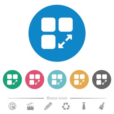 Düz beyaz simgeleri yuvarlak renk arkaplanlarına uzat. 6 bonus simgesi dahil.