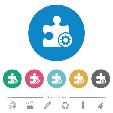 Yuvarlak renk arkaplanındaki eklenti ayarları düz beyaz simgeler. 6 bonus simgesi dahil.