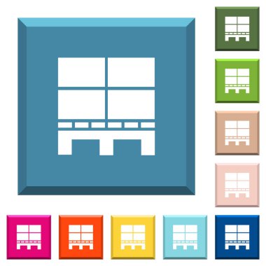 Kenarlı kare düğmelerde çeşitli moda renklerde kutular beyaz simgeler içeren palet