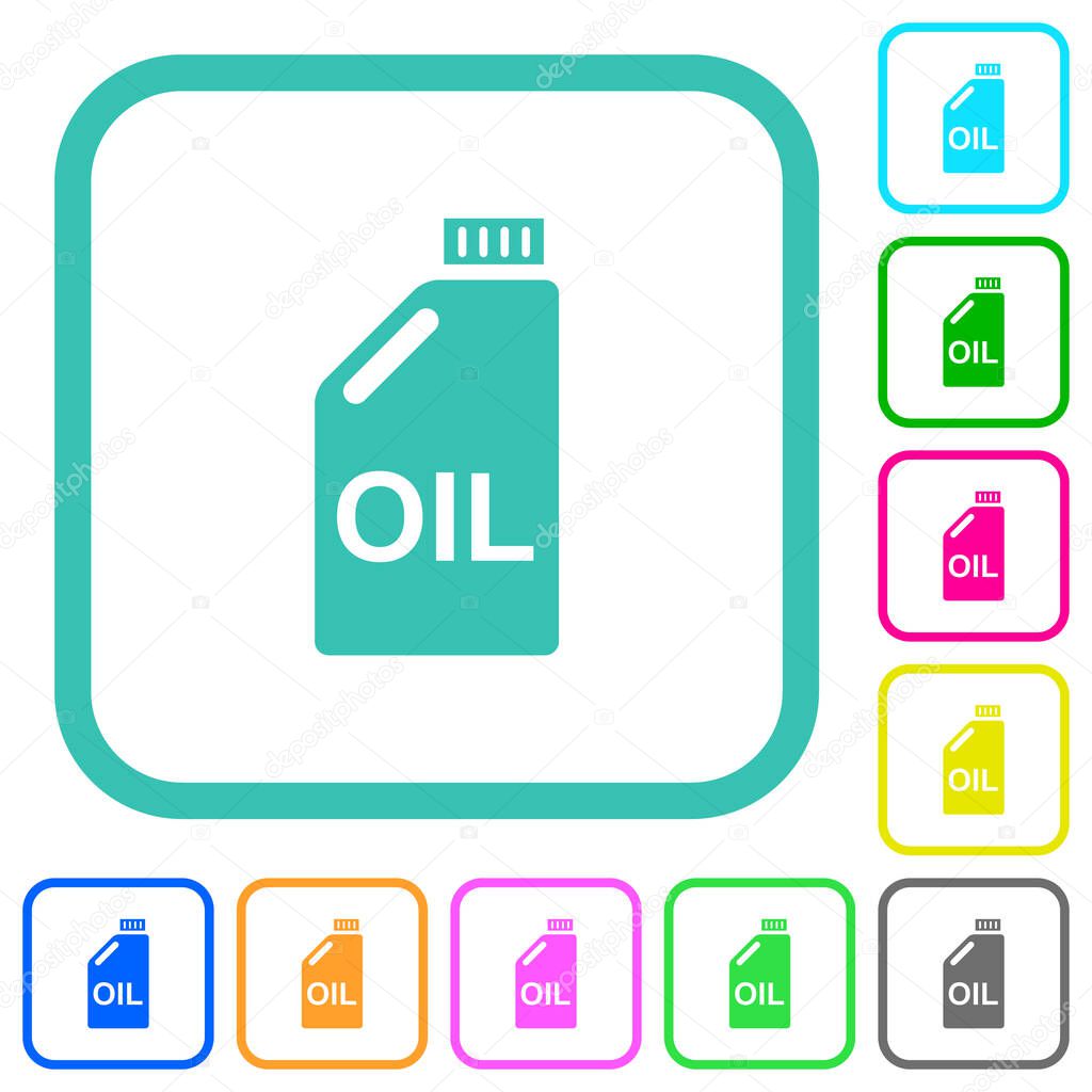 Oil canister vivid colored flat icons in curved borders on white background