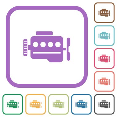 Beyaz arkaplanda renkli yuvarlak kare çerçeveli basit motor simgeleri