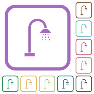 Beyaz arkaplanda renkli yuvarlak kare çerçeveler halinde basit simgeleri duş al