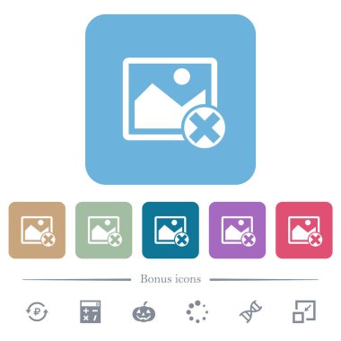 Renkli yuvarlak kare arkaplan üzerindeki beyaz düz simgeleri iptal et. 6 bonus simgesi dahil