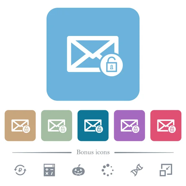 Desbloquear Correo Blanco Iconos Planos Los Fondos Cuadrados Redondeados Color — Archivo Imágenes Vectoriales