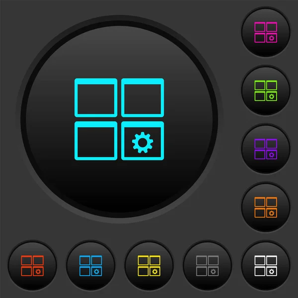 Dashboard Settings Dark Push Buttons Vivid Color Icons Dark Grey — Stock Vector
