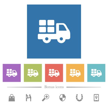 Düz beyaz simgeleri kare arkaplanlarda taşıyın. 6 bonus simgesi dahil.