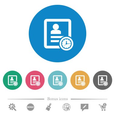 Yuvarlak renkli arka planda düz beyaz simgelerle temas kur. 6 bonus simgesi dahil.