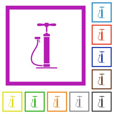 Beyaz arkaplanda kare çerçeveli hava pompası düz renk simgeleri