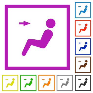 Araba hava akışı yönü beyaz arkaplanda kare çerçeveli düz renk simgeleri