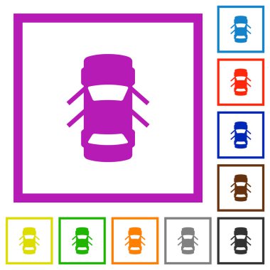 Beyaz arkaplan üzerinde kare çerçeveli düz renk simgeleri açık araba kapıları göstergesi