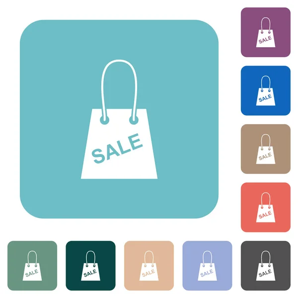 Shopping Bag Sale Text White Flat Icons Color Rounded Square — Stock Vector