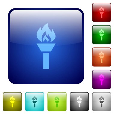 Yuvarlak kare renkli parlak düğmeli meşale simgeleri