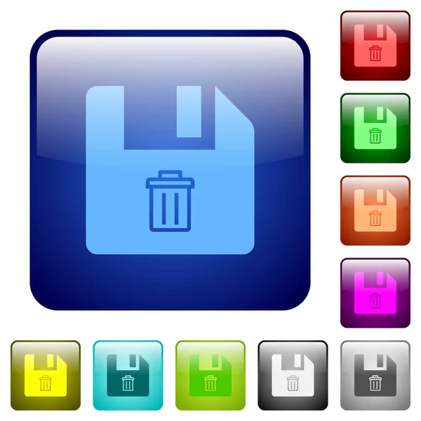 Eliminar Iconos Archivo Color Cuadrado Redondeado Brillante Conjunto Botones — Archivo Imágenes Vectoriales