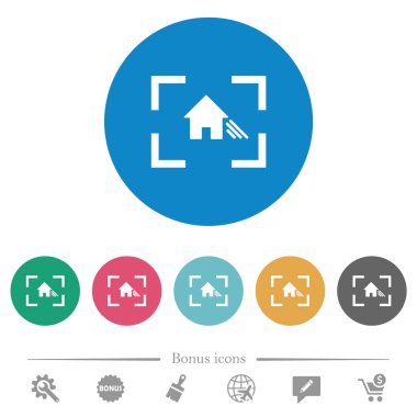 Kamera beyaz denge modu düz beyaz simgeler yuvarlak renk arkaplan üzerinde. 6 bonus simgesi dahil.