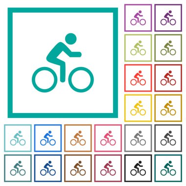 Düz renk simgelerini beyaz arkaplanda çeyrek çerçeve ile kullanan bisikletName