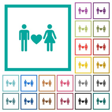 Beyaz arkaplanda çeyrek çerçeveli düz renk simgeleriyle flört ediliyor