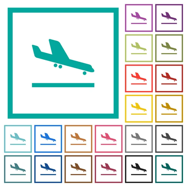 Flugzeug Landung Flache Farb Symbole Mit Quadrantenrahmen Auf Weißem Hintergrund — Stockvektor
