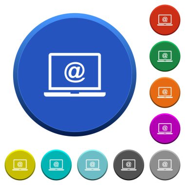 E- postaları düz yüzeyli ve düz beyaz simgeli renkli eğimli düğmeler etrafında yeniden yükle