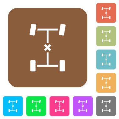 Yuvarlak kare renkli arkaplanlarda merkezi diferansiyel kilit düz simgeleri.