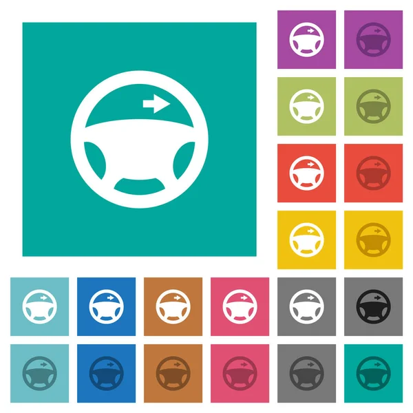 Car turn right signal dashboard light multi colored flat icons on plain square backgrounds. Included white and darker icon variations for hover or active effects.