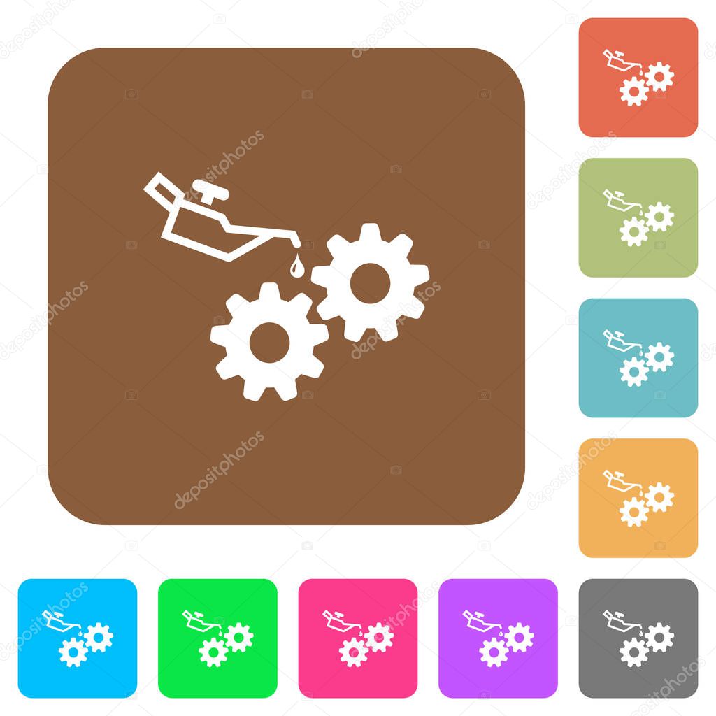 Oiler can and gears flat icons on rounded square vivid color backgrounds.