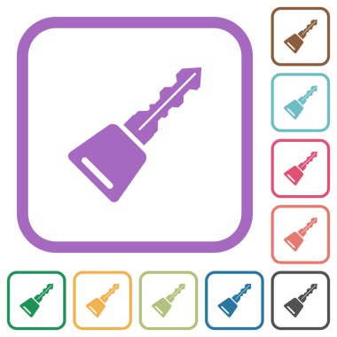 Beyaz arkaplanda renk yuvarlak kare çerçeveler halinde basit anahtar simgeleri