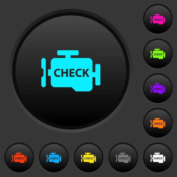 Compruebe Los Botones Oscuros Del Motor Con Iconos Color Vivos — Vector de stock