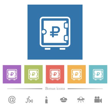 Ruble güçlü düz beyaz simgeler kare arkaplanlarda. 6 bonus simgesi dahil.