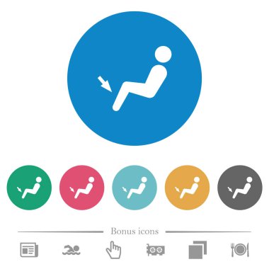 Araba hava akışı yönü düz beyaz ikonlar yuvarlak renkli arka planda. 6 bonus simgesi dahil.