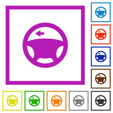 Araba beyaz arkaplanda kare çerçeveler içinde sol sinyal gösterge paneli düz renk simgelerini döndürür