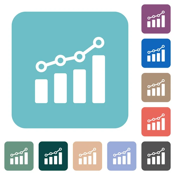 Gráfico Barras Com Círculos Linhas Ícones Planos Brancos Fundos Quadrados —  Vetores de Stock