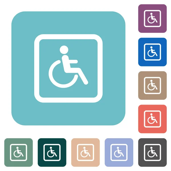 Discapacitados Estacionamiento Blanco Iconos Planos Color Redondeado Fondos Cuadrados — Archivo Imágenes Vectoriales