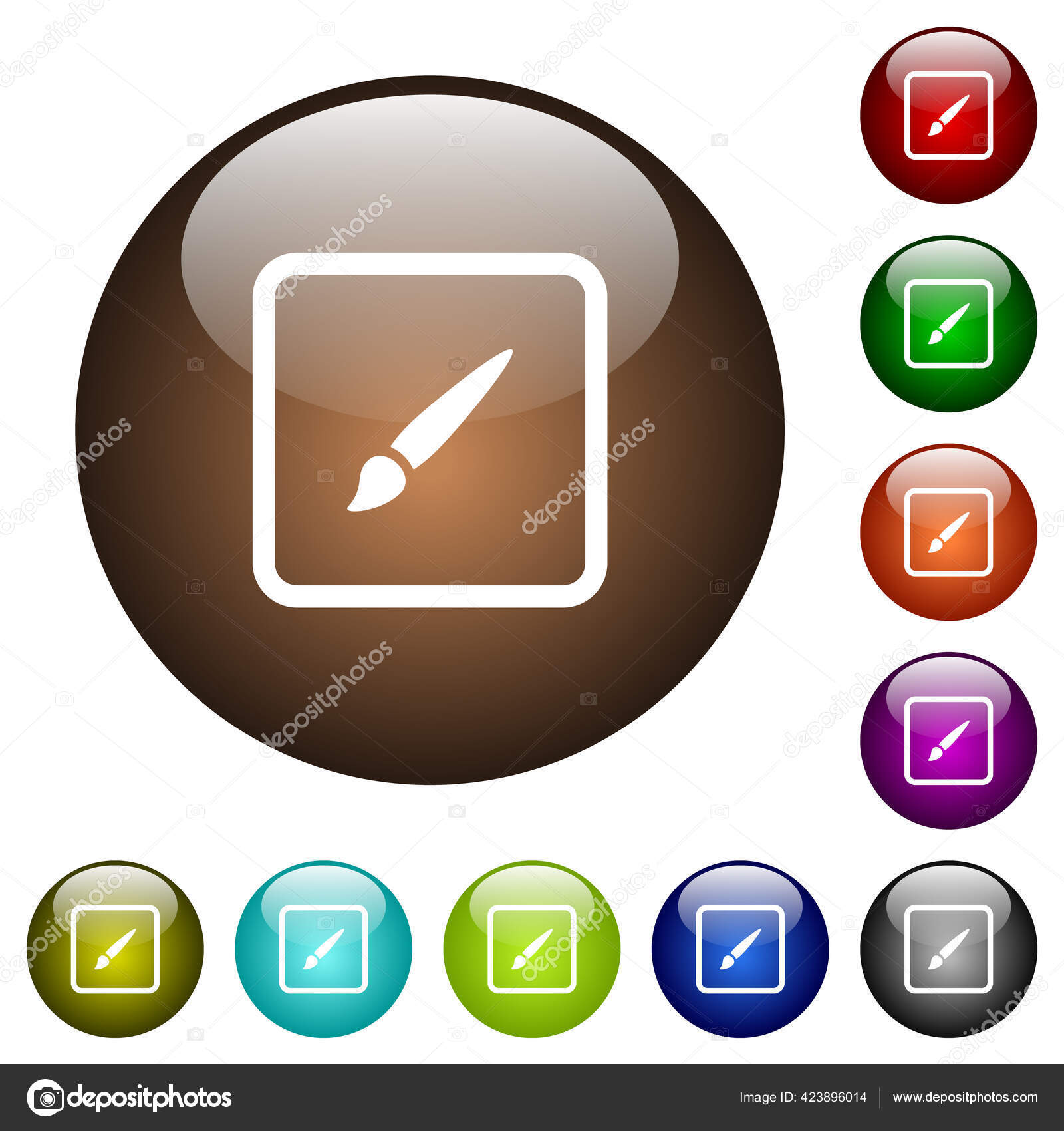 Paint Object White Icons Glass Buttons Multiple Colors Stock Vector
