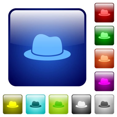 Yuvarlak kare renkli parlak düğmedeki Tek Şapka simgeleri