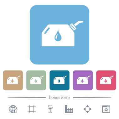 Renkli yuvarlak kare arkaplan üzerine yağlı beyaz simgeler. 6 bonus simgesi dahil