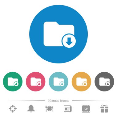 Dizin düz beyaz simgeleri yuvarlak renkli arkaplanlarda taşı. 6 bonus simgesi dahil.