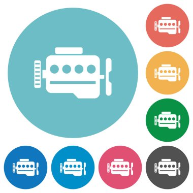 Yuvarlak renk arkaplan üzerinde motor sembolü düz beyaz simgeler