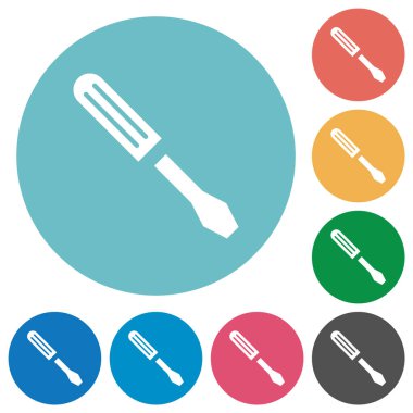 Yuvarlak renk arkaplan üzerinde tek bir tornavida düz beyaz simgeler