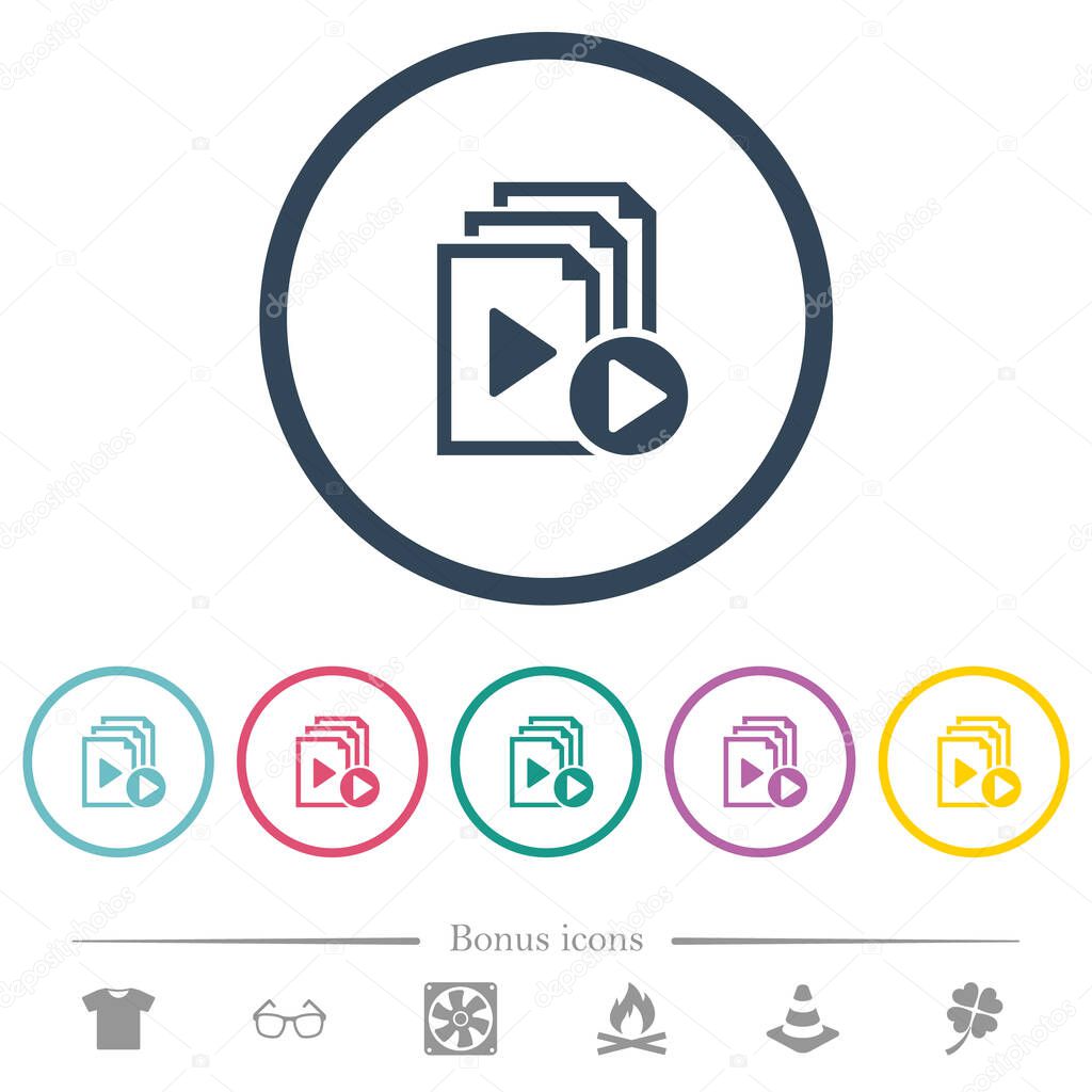 Start playlist flat color icons in round outlines. 6 bonus icons included.